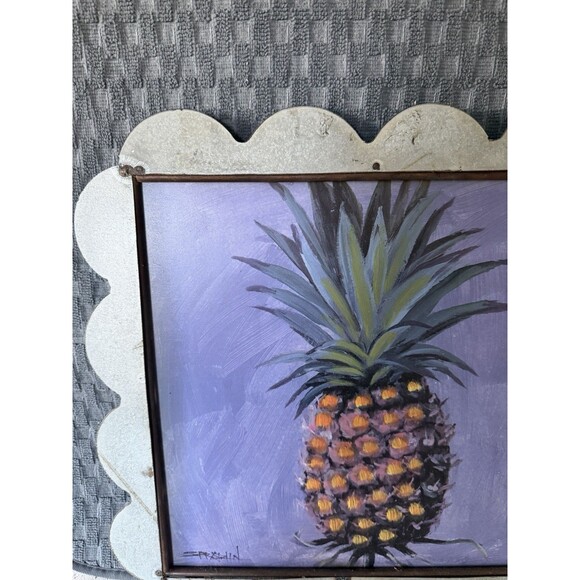 Pineapple And Flamingo Pictures Tin Frame. Set Of 2. 14.5”x14.5” - Picture 3 of 6